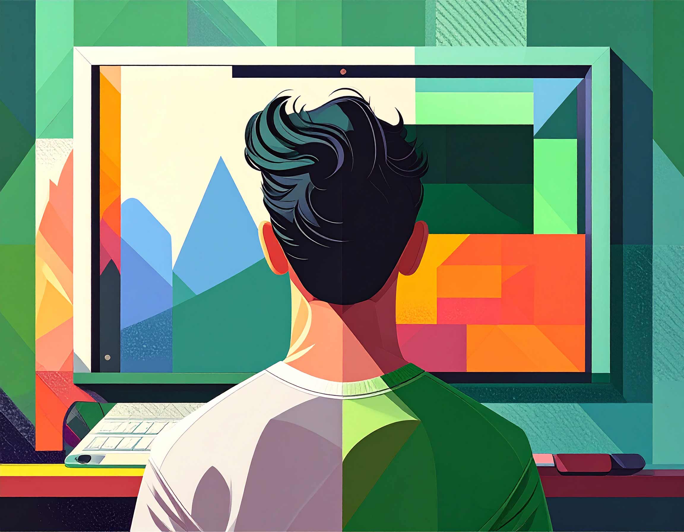 view from behind a person staring at blank screen with only the type visible